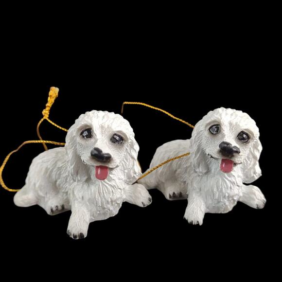 Set of 2 Cute Poodle White Dog 2.5" Resin Holiday Christmas Tree Ornaments - Picture 1 of 6